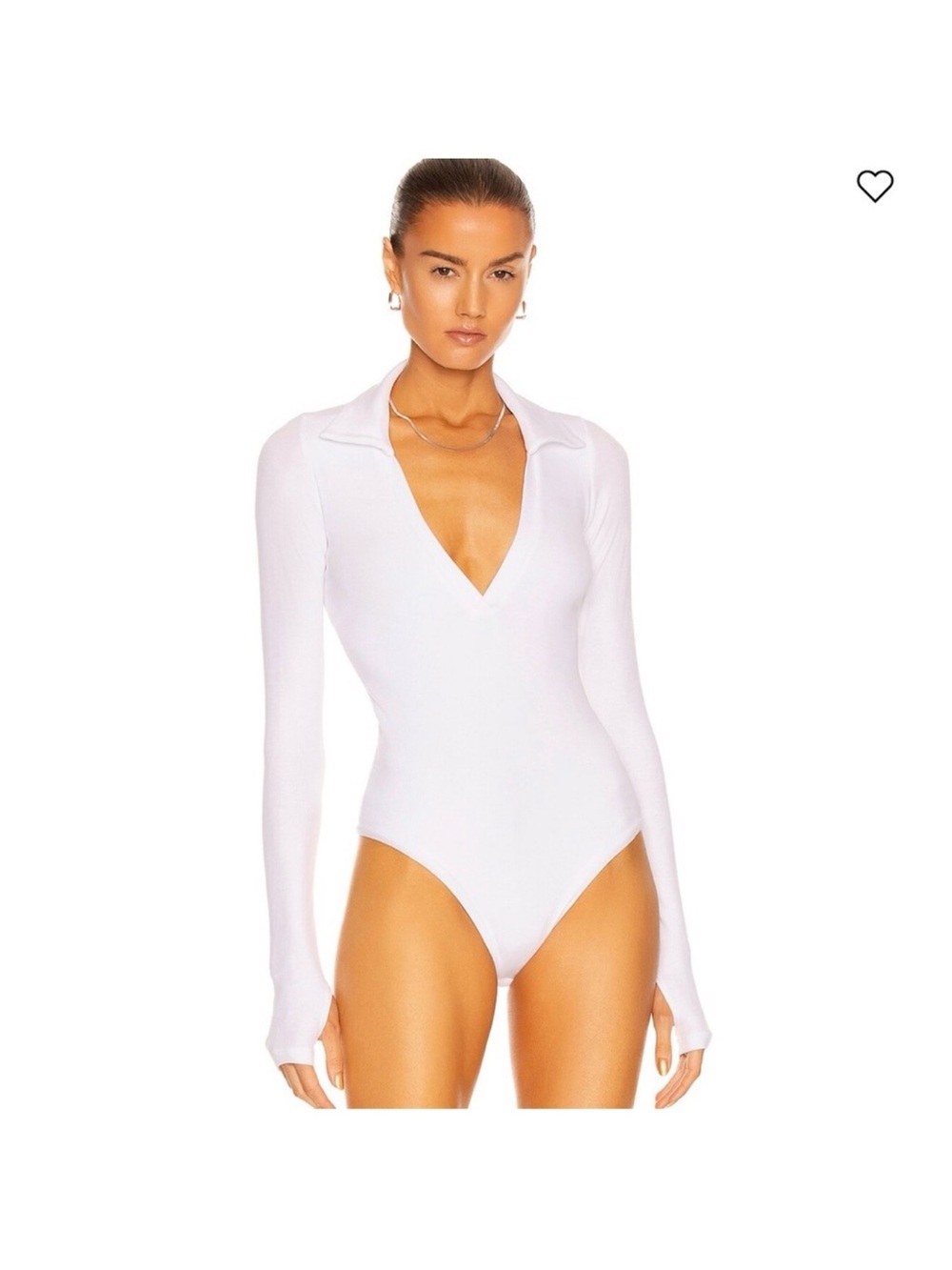 Alix Long-Sleeve White V-Neck Bodysuit